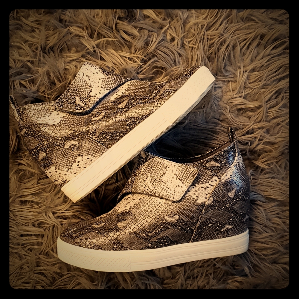 snakeskin print wedge sneakers
